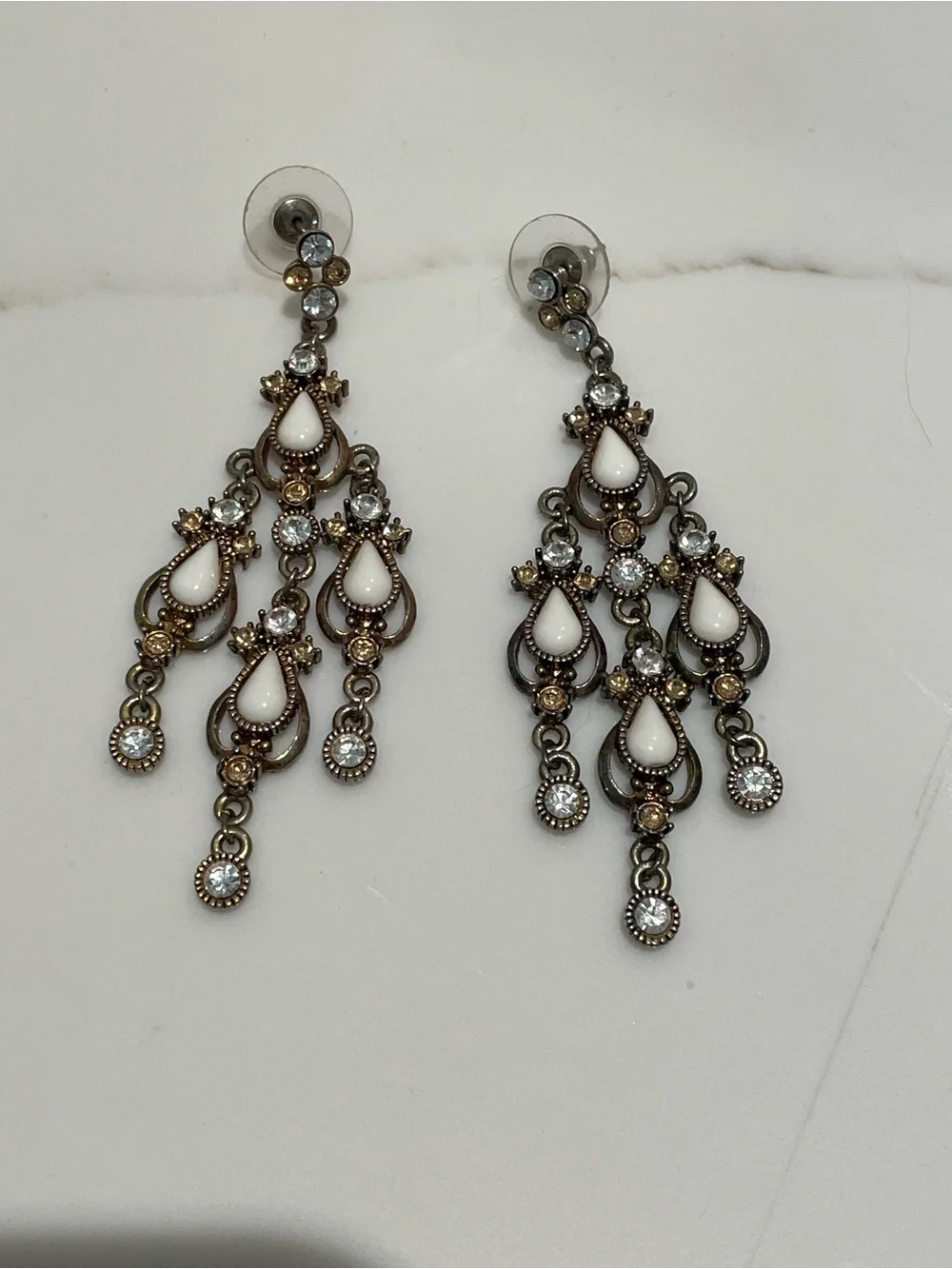 Vintage-Inspired White Teardrop Chandelier Earrings